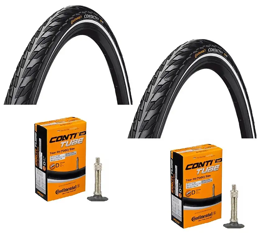 2 Däck + 2 Slanger Continental Contact 700x35C (37-622) med reflex dunlop ventil