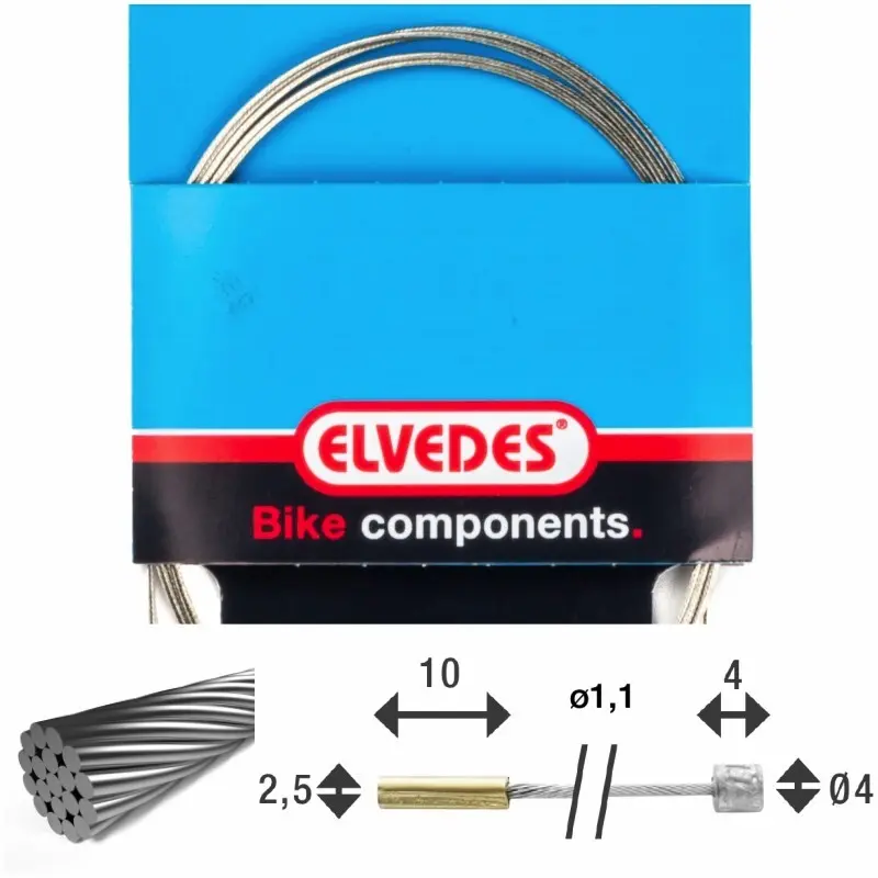 Transmissionskabel 1x19 rostfria trådar ø1,1mm med huvud n ø2,5x10 Elvedes