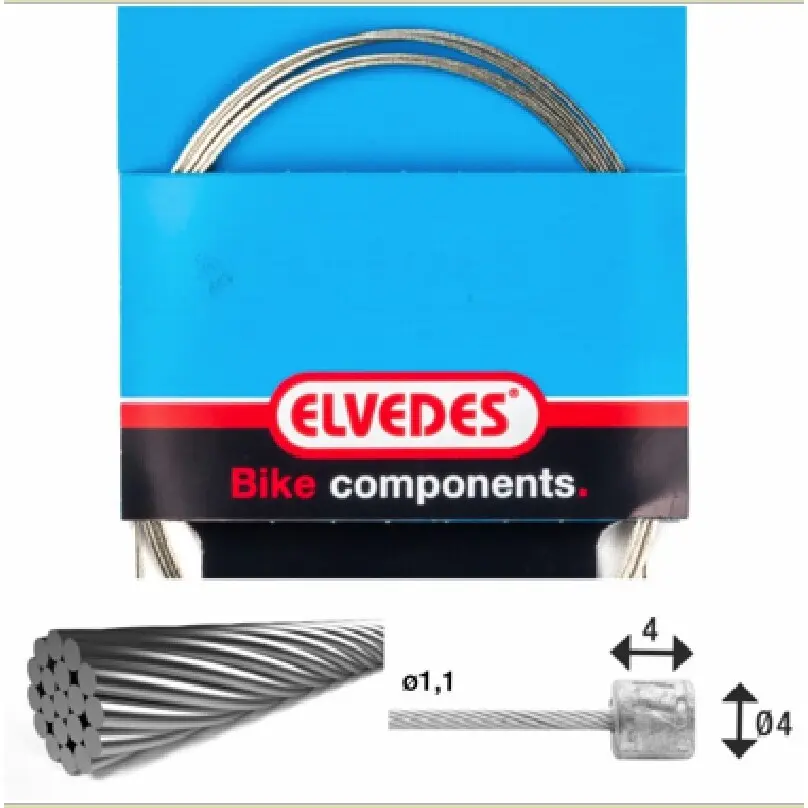 Transmissionskabel 1x19 trådar i rostfritt stål ø1,1 mm med ø4x4-huvud Elvedes